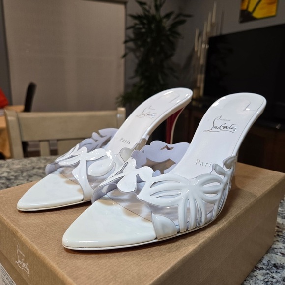 NEW Christian Louboutin Apostropha Petunia Mule 80mm White Size 40 - Picture 4 of 11